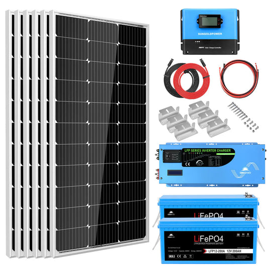 Off Grid Solar Kit 3000W Inverter 12VDC 120V Output LifePO4 Battery 600 watt Solar Back Up SGK-PRO3 | 200ah