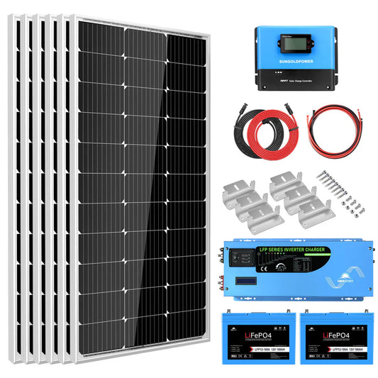 Off Grid Solar Kit 3000W Inverter 12VDC 120V Output LifePO4 Battery 600 watt Solar Back Up SGK-PRO3 | 100ah