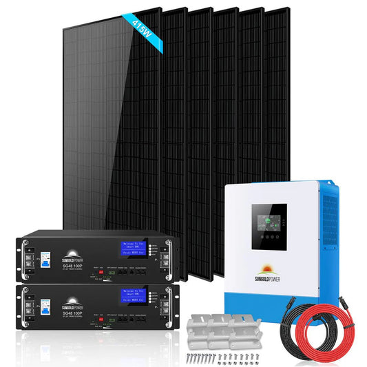 Off-Grid Solar Kit 5000W 48VDC 120V LifePo4 10.24KWH Lithium Battery 6 X 415 Watts Solar Panels SGR-5KE