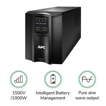 APC Smart-UPS, Line Interactive, 1500VA, Tower, 120V, 8x NEMA 5-15R outlets, SmartConnect Port+SmartSlot, AVR, LCD