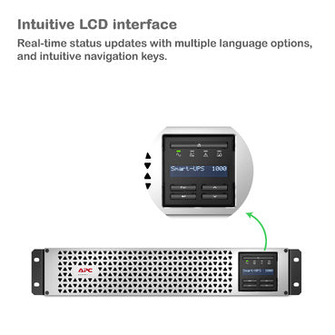 APC Smart-UPS, Line Interactive, 1000VA, Lithium-ion, Rack/Tower, 2U, 120V, 6x NEMA 5-15R outlets, SmartConnect Port+SmartSlot, Short Depth, AVR, LCD